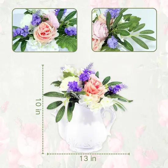 Artificial Flowers in Ceramic Teapot Vase,Centerpieces Coffee Table Decor,Artificial Flower Arrangement for Home Party Office Wedding Kitchen Room {3}