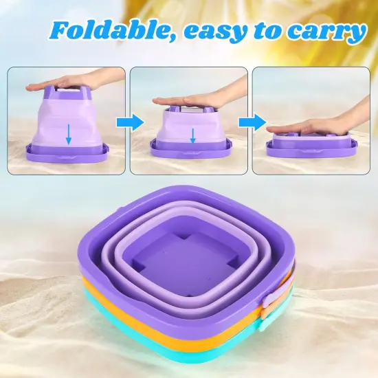 3Set Collapsible Beach Buckets, Foldable Sand Toys Easter Buckets for Kids, for Toddlers Outdoor Activities, Beach Fun Summer Vacation {4}