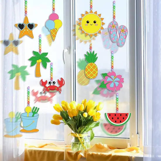 30 Set Summer Window Art Suncatchers Kits Summer Beach Fruit DIY Suncatchers Craft Kits Make Your Own Paint Ornaments for Boys Girls Craft Painting Art Activity {4}