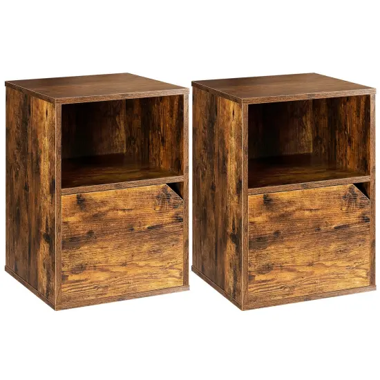 Set of 2 Side End Table Nightstands with Triangular Cut-Out Cabinet Door and Large Open Shelf White {8}