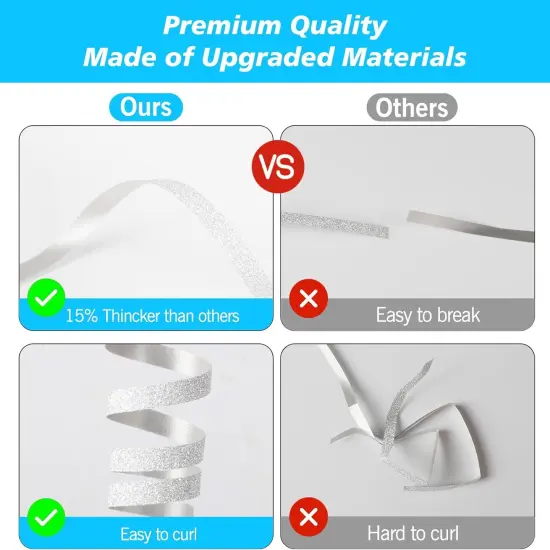 Silver Curling Ribbon, 500 Yard Christmas Glitter Curly Ribbon {2}