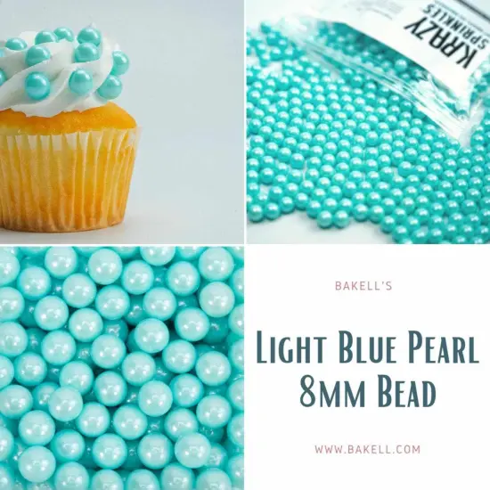 Krazy Sprinkles - Light Blue Pearl 8mm Beads (1/2 Cup, 1x Jar) for Cakes, Ice Cream & Cookies {9}