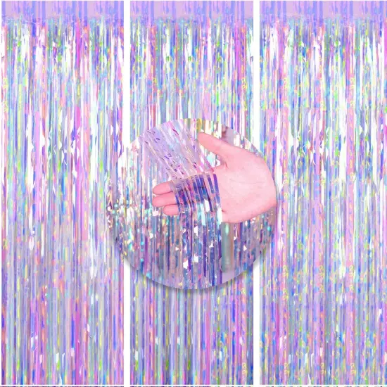 3 Packs 3.3ft x 6.6ft Shiny Corlorful Metallic Tinsel Foil Fringe Curtains Photo Booth Props for Birthday Engagement Bridal Shower Baby Shower Bachelorette Holiday Celebration Party Decorations {1}