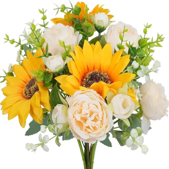 Artificial Summer Tabletop Floral Arrangements Flowers, 5 Pcs Fake Flowers Sunflowers Small Silk Flowers Faux Florals {1}