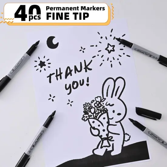 Permanent markers, 40 packs permanent markers bulk, quick drying in one second, waterproof, smooth, not easy to erase, durable, can be marked on glass, tiles and cloth, office supplies,Gray shell {5}