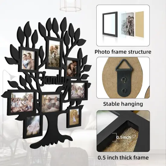 26x27 Inch Family Tree Picture Frame Collage Wall Decor, Rustic Family Tree Wall Decor for Home, Farmhouse Photo Collage Frame for Wall, Photo Frames Multiple Pictures Perfect for Modern Farmhouse Decor (Black) {2}