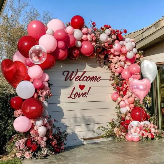 Red Pink White Balloon Garland Double Stuffed Pink Balloons Pearl Red Balloon Arch Kit Bobo with Foil Heart Balloons for Wedding Mother&rsquo;s Day Birthday Baby Shower Valentine Party Decorations {3}