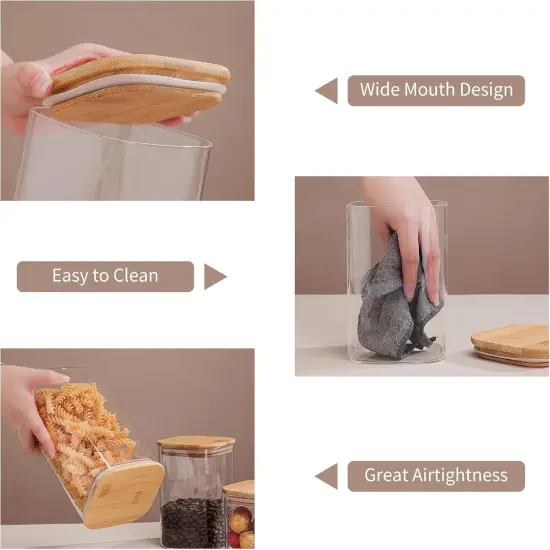 Glass Food Storage Containers with Lids, 50 Oz High Borosilicate Glass Jars for Coffee Bean, Candy, Cookie, Flour, Square {4}