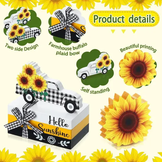 5 Pcs Sunflower Table Decorations Summer Tiered Tray Decor Mini Wooden Decorative Books Stack with Twine with Wood Truck Sign for Home Kitchen Shelf Tabletop Centerpieces {5}
