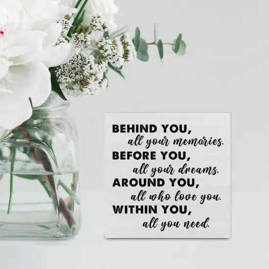 Graduation Quote Wood Box Sign Decor Desk Sign Positive Behind You All Your Memories Wooden Box Block Sign Rustic Home Shelf Wall Decoration Grad Gift {5}