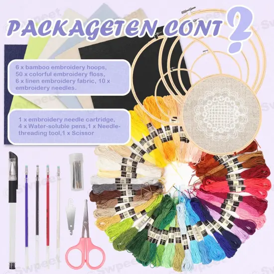 21Pcs 10 x 10 Inch Linen Needlework Fabric with Water-Soluble Pens Floss {5}