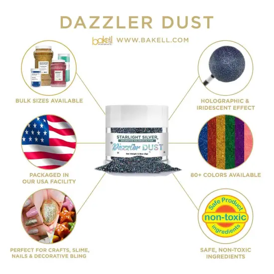 Bakell - Starlight Silver Dazzler Dust (5g, 1x Jar) Non-Toxic Decorating Glitter for Arts and Crafts {4}