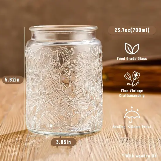 Vintage Glass Jars with Wooden Lids, 6 Pack 24 oz Airtight Glass Food Storage Containers Sets for the Kitchen, Sugar Coffee Candy Spice Cookie Tea Pasta {2}