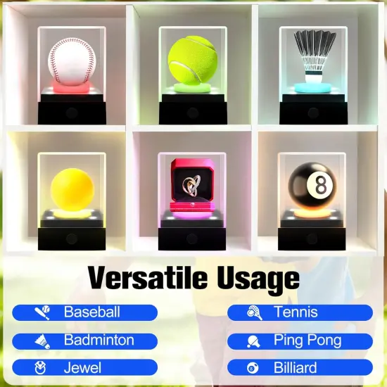 Baseball Display Case with LED Light & UV Protection &ndash; High Transparency Acrylic Cube Holder for Balls, Pool Balls, Tennis Balls, Golf Balls,Cards, Memorabilia Gifts {5}