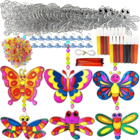 30 Sets Summer Butterfly Suncatchers Crafts Kit Dragonfly Suncatcher DIY Window Paint Art Suncatcher Kits {1}