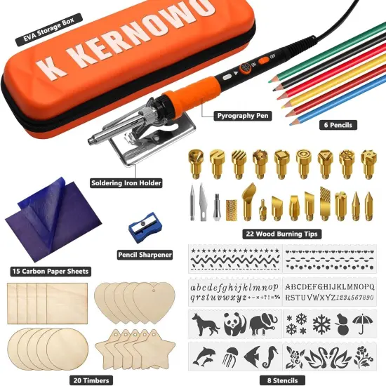 Wood Burning Kit, K KERNOWO 76Pcs Pyrography Wood Burning Tool Kit 60W Adjustable Temperature Wood Burner Pen, DIY Creative Tools Stippling Kit for Embossing, Carving, Pyrography for Beginners {2}