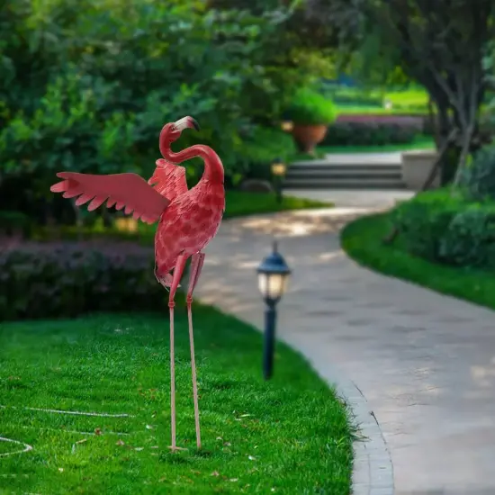 Gift Outdoor Yard Lawn Statue Metal Bird Pink&Red Flamingo Garden Sculpture {3}
