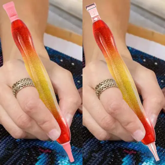 Diamond Painting Art Drill Pen Kit with 6 Screw Stainless Steel Silver Metal Tip Nibs, 6 Plastic Placers,6Glue Clays Tool Accessories for Diamond Painting, Diamond Art Orange Yellow {4}