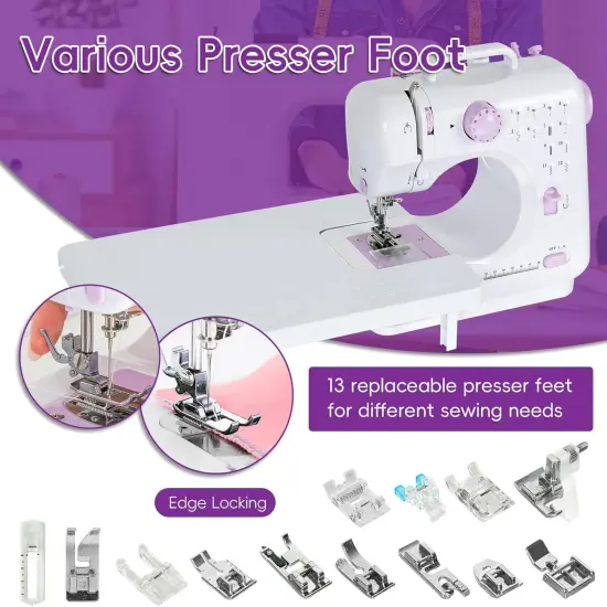 Sewing Machine for Beginners, Mini Sewing Machine Built-in 12 Stitches, 13 Replaceable Presser Feet, Extension Table, Light, Reverse Sewing, 2 Speed Foot Pedal, Portable Sewing Kit {2}