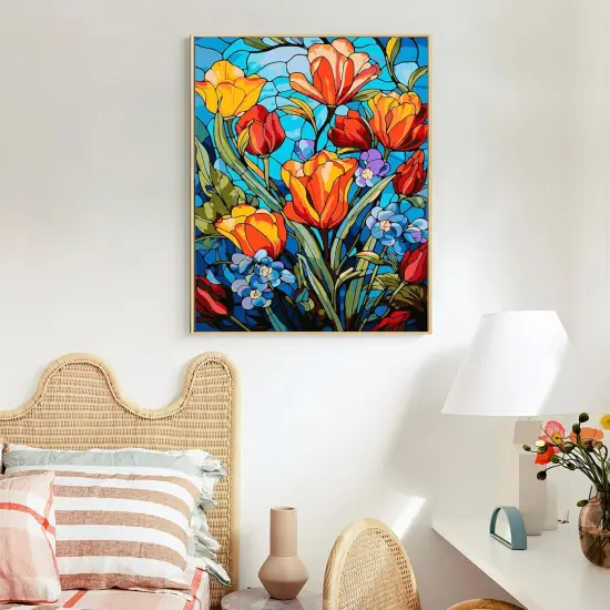 Paint by Numbers Kit for Adults- Flowers Adult Paint by Number Kits on Canvas for Beginners, Stained Glass DIY Acrylic Oil Number Painting Kits for Home Wall Decor Gift 16"x 20" (without Frame) {2}