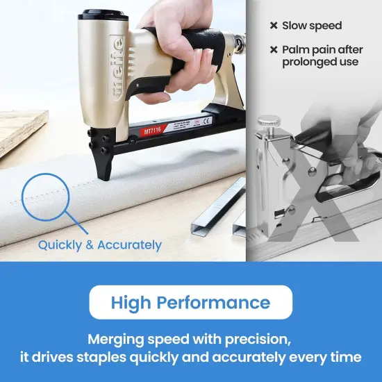 MT7116 Pneumatic Staple Gun - 22 Gauge 71 Series 3/8-Inch Crown 1/4-Inch to 5/8-Inch Length Air Upholstery Staple Gun Fine Wire Upholstery Stapler Gun {2}