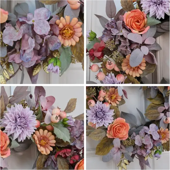 24" Artificial Fall Wreath with Hydeangeas {2}