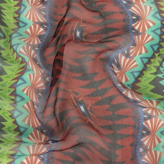 1 Yard Red Aqua Green Geometric Stripes Crinkled Silk Chiffon 44 inch Width {3}