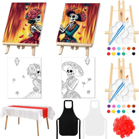 112 Pcs Sip and Paint Kit for Adults Date Night Pre Drawn Canvas(Sugar Skulls) {6}