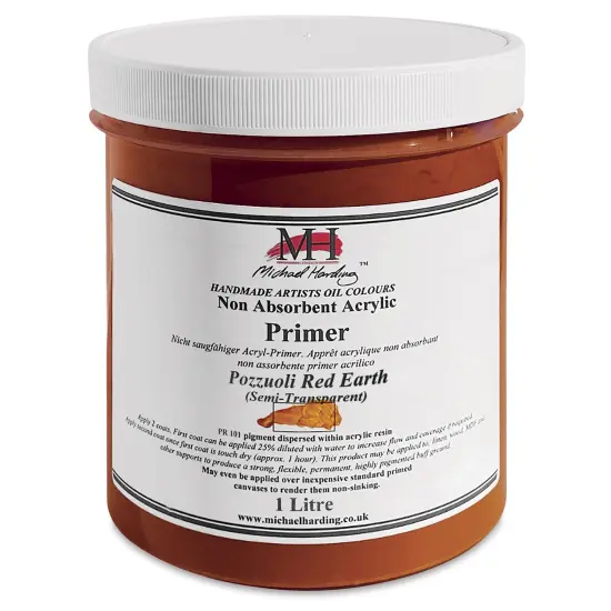 Michael Harding Non-Absorbent Acrylic Primer - Pozzuoli Red Earth (Semi-Transparent), 1 Liter, Jar {1}