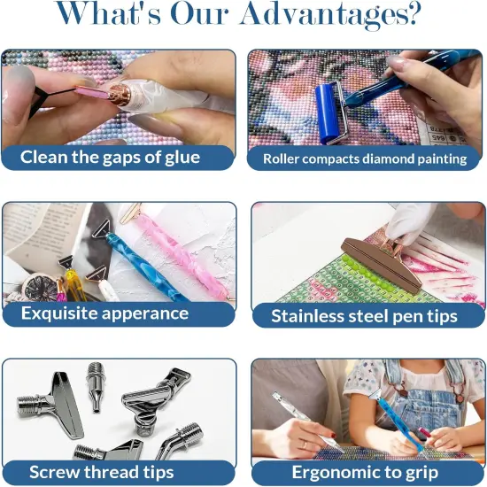 Metal Thread Tips Diamond Art pens 17 PCS, Diamond Painting Pen Kits Upgraded Stainless Steel Pen Tips No Loosen, Diamond Painting Accessories Tools {2}