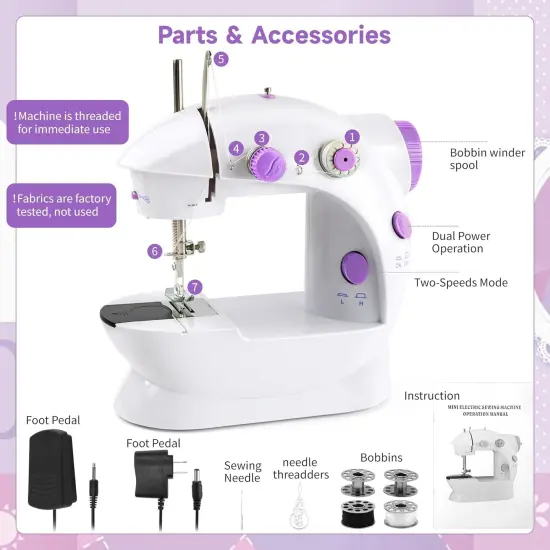 Mini Sewing Machine for Beginners - 240 Pieces Fashion Designer Kit with Portable Sewing Machine for Girls, DIY Doll Clothes Making Kit with 2 Mannequins, Creativity Gift Toy for Kids {3}