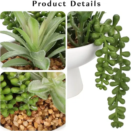 7.5&rdquo; Small Succulents Plants Artificial in Ceramic Pots Potted Faux Succulent Arrangement with High Bowl Planter Fake Desk Succulents Plants for Home Bathroom Shelf Table Indoor Decor {2}