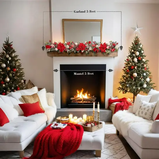 Red, Gold, Blue, Green Poinsettia, Magnolia Garland (Unlit) {8}