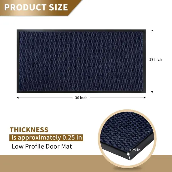 Doormat Outdoor Indoor Entrance 36 x 17, All-Season All-Weather Front Door Mat, 100% Waterproof Welcome Matt for Floor Garage Outside Entry, Stain and Fade Resistant,Navy Blue {2}