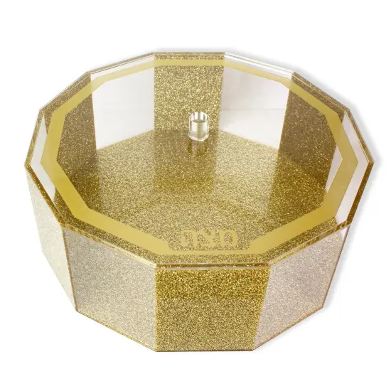 Gold and Clear Lucite Hexagonal Passover Matzah Box with Lid {1}