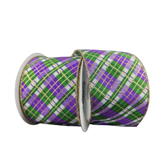 2.5" Mardi Gras Plaid Ribbon: Purple, Gold, Green (10 Yards) {1}
