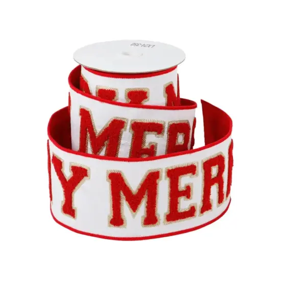 4" Merry Dupion Backed Ribbon: White/Red (5 Yards) {1}