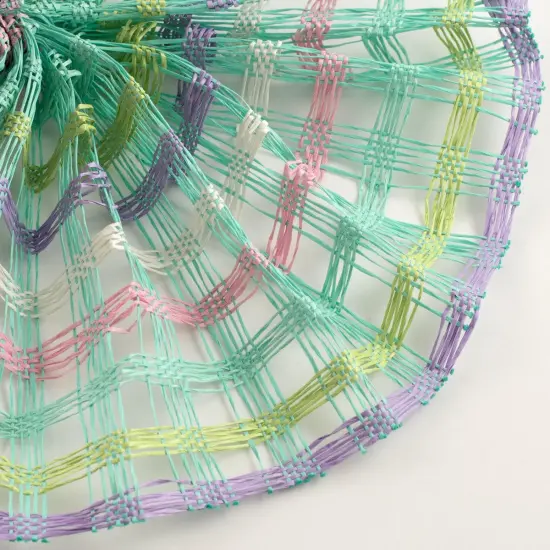 10" Plaid Poly Burlap Mesh Ribbon: Mint/White/Pink {3}