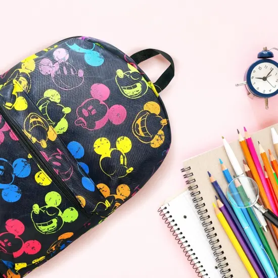 Disney Mickey Mouse Black and Neon All Over Print 16" Unisex School Backpack {3}