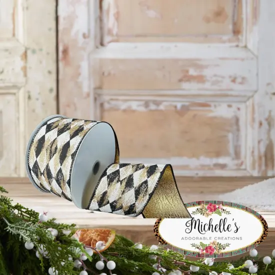 2.5" Antique Harlequin Ribbon: Black (10 Yards) {2}