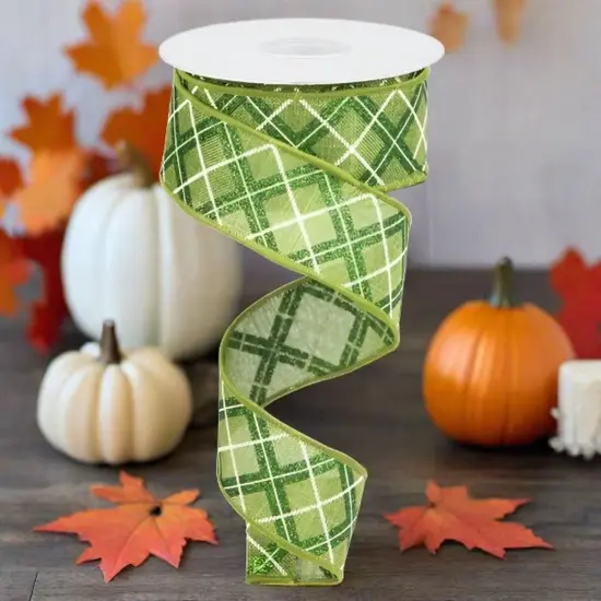 1.5" Diagonal Glitter Check Ribbon: Moss Green (10 Yards) {3}