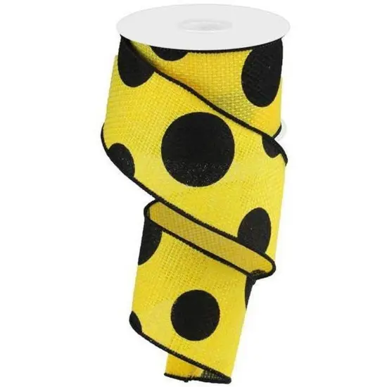 2.5" Faux Burlap Giant Polka Dot Ribbon: Yellow & Black (10 Yards) {1}