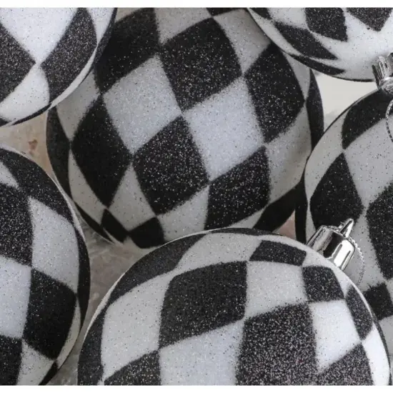 4" Glitter Harlequin Ball Ornaments: Black/White (3 pack) {2}