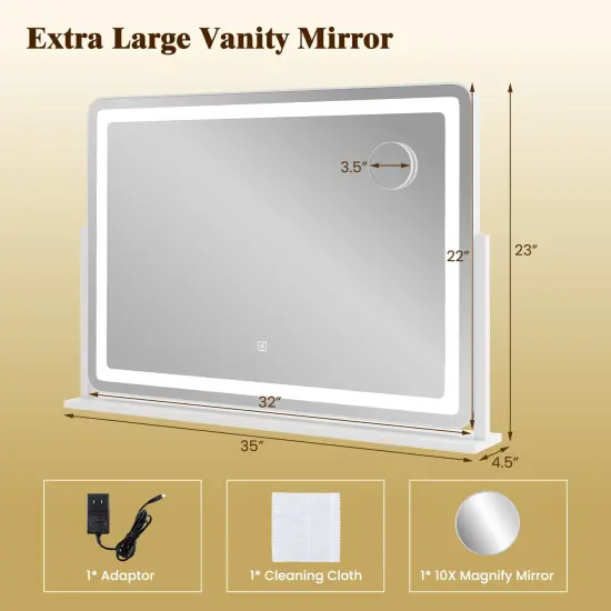 32 x 22 Inch Large Makeup Vanity Mirror with 3-Color Lighting Mode-White {4}