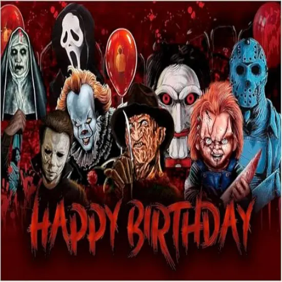 Horror Themed Birthday Edible Image Edible cake topper for 1/4 sheet cake or larger {1}