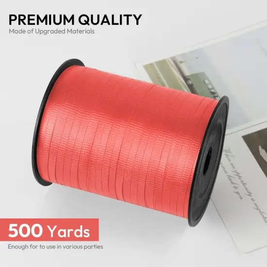 Red Crimped Curling Ribbon, 1/5" Wide x 500 Yards Christmas Curling Ribbons for Gift Wrapping, Party Decoration, Balloon String, Crafting, Balloon Ribbons for Florist Flower (1 Roll) {2}