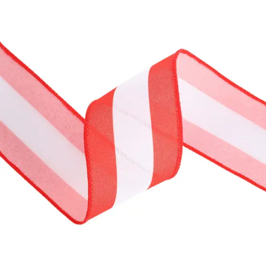 LaRibbons 2 1/2" Wired Ribbon | Red/White Flag Stripe | 10 Yard Roll {5}