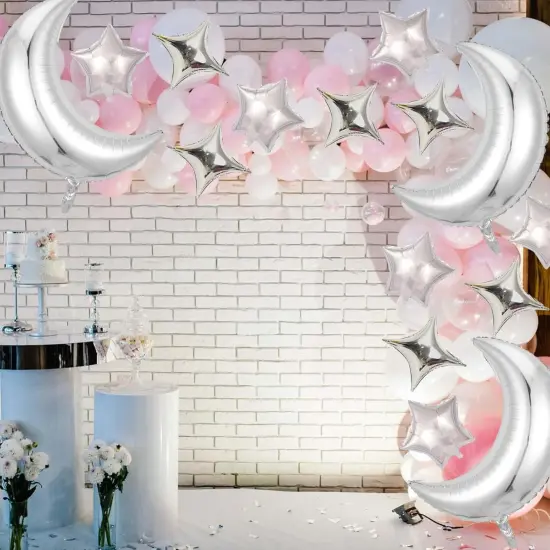 28Pcs Silver Moon Star Shape Foil Balloons with 24Pcs Silver Star Balloons and 4Pcs Large Moon Foil Balloons for Baby Shower Wedding Decors Anniversary Birthday Decorations Party Decoration {4}