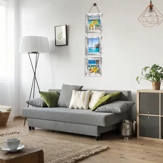 Picture Frames, 4x6 Picture Frames Collage Wall Decor, Wall Hanging Picture Frames Collage with 3 Opening, MDF Wood Frames 2 Pack（Rustic White） {5}