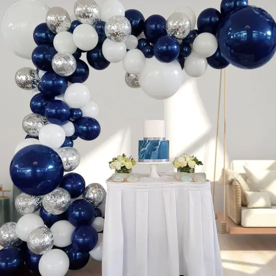 Navy Blue Silver Balloons Garland Kit, Navy Blue White Silver Confetti Balloons Arch Kit for Birthday Party Baby Shower Wedding Graduation Class {4}